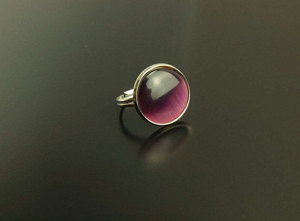 Ring Cateye Cabochon Glas vintage silber lila