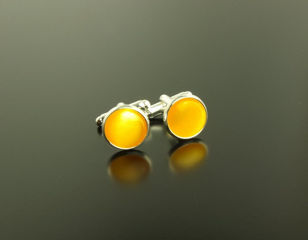 Manschettenknöpfe Cabochon Cateye Glas gelb