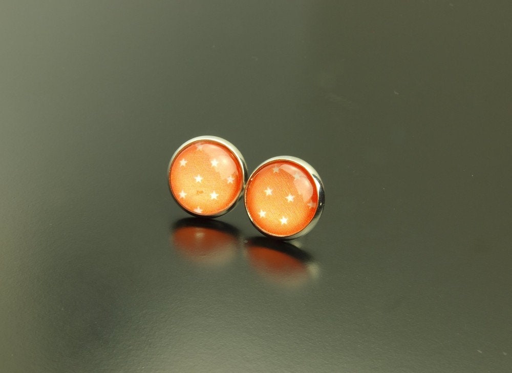 Ohrringe Sterne orange weiß Polka dots Ohrstecker