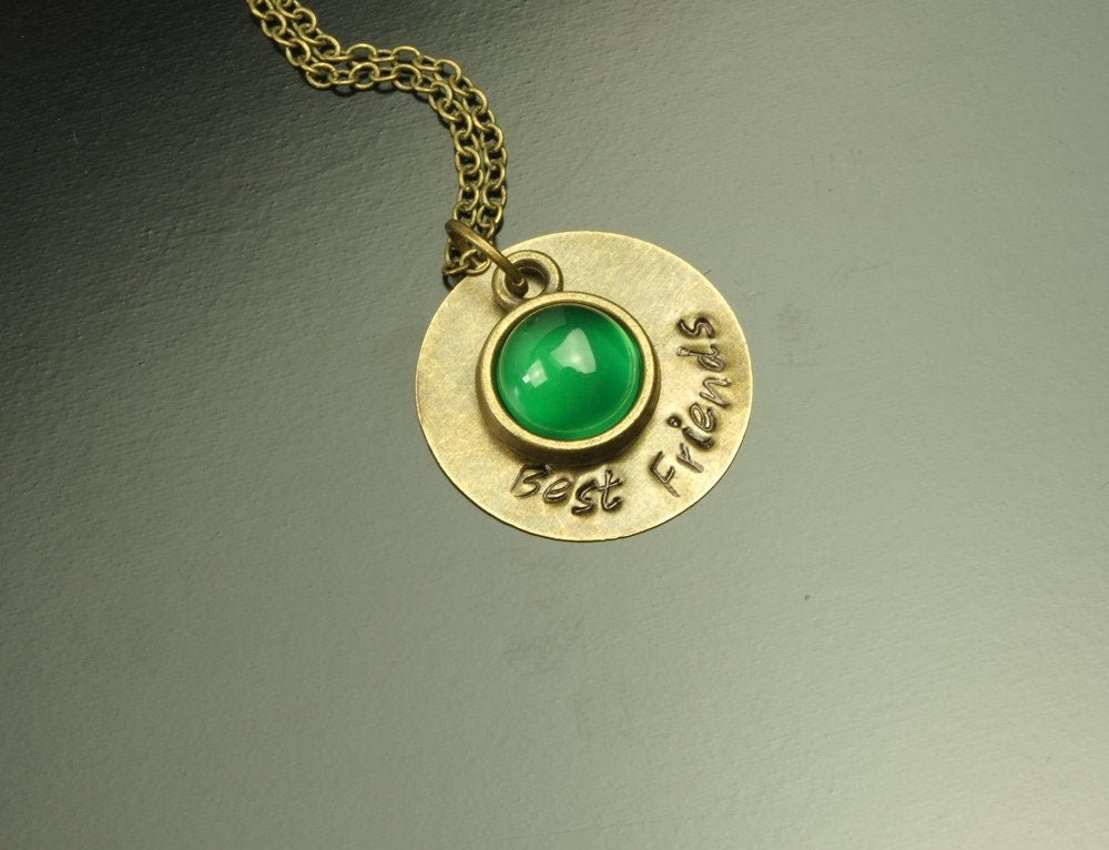 Kette Anhänger Text Name Datum Achat grün bronze