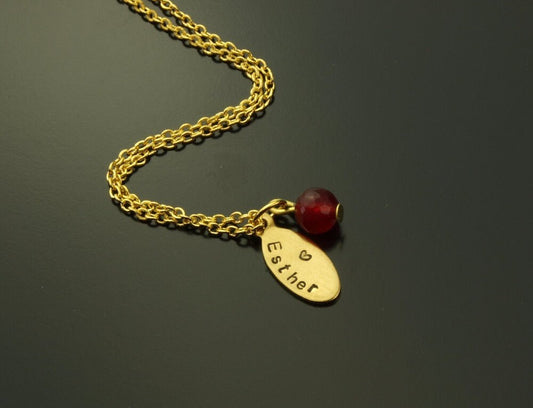 Kette Anhänger Name Initialen gold Perle Achat rot
