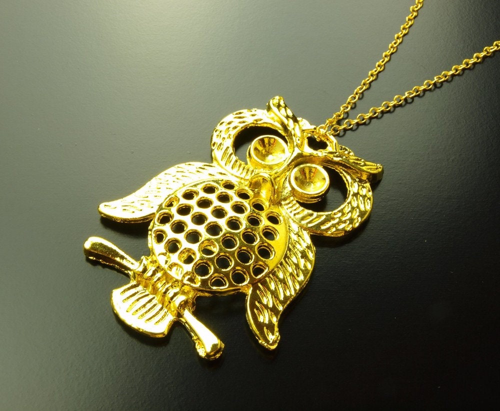 Kette XXL Anhänger Eule golden vintage Vogel groß