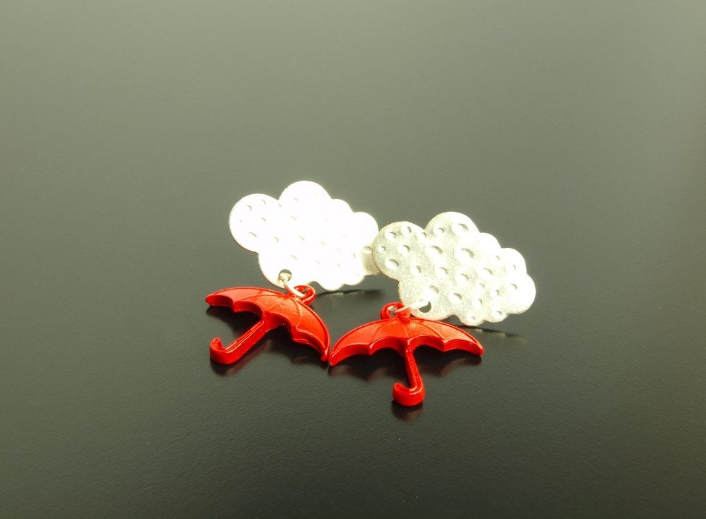 Ohrstecker Wolke Schirm rot Silber Ohrringe