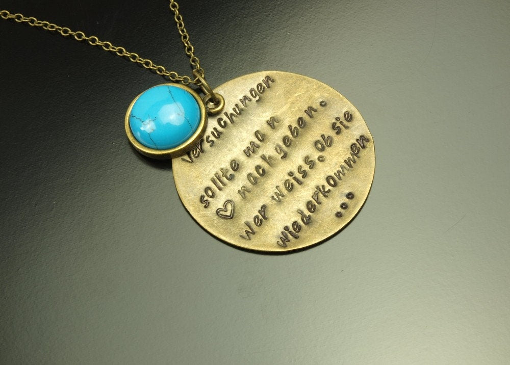Kette Anhänger Text Name Datum Türkis blau bronze