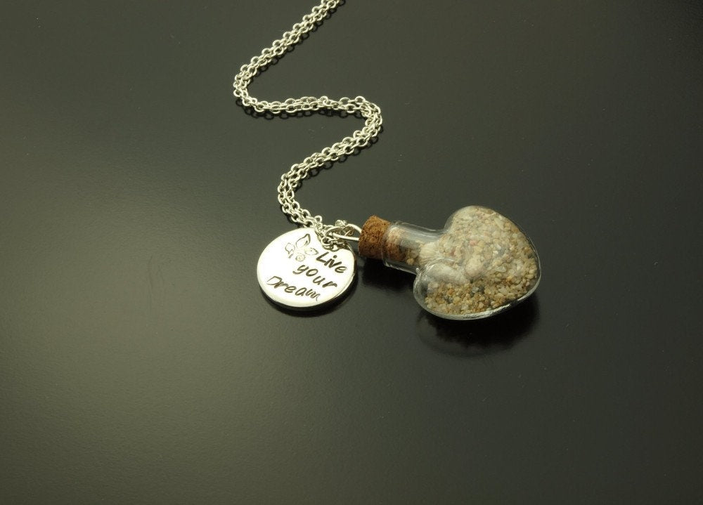 Kette Anhänger Wunschtext Buchstaben Sand Herz