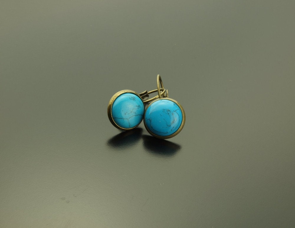 Ohrringe Türkis blau Edelstein Cabochon bronze