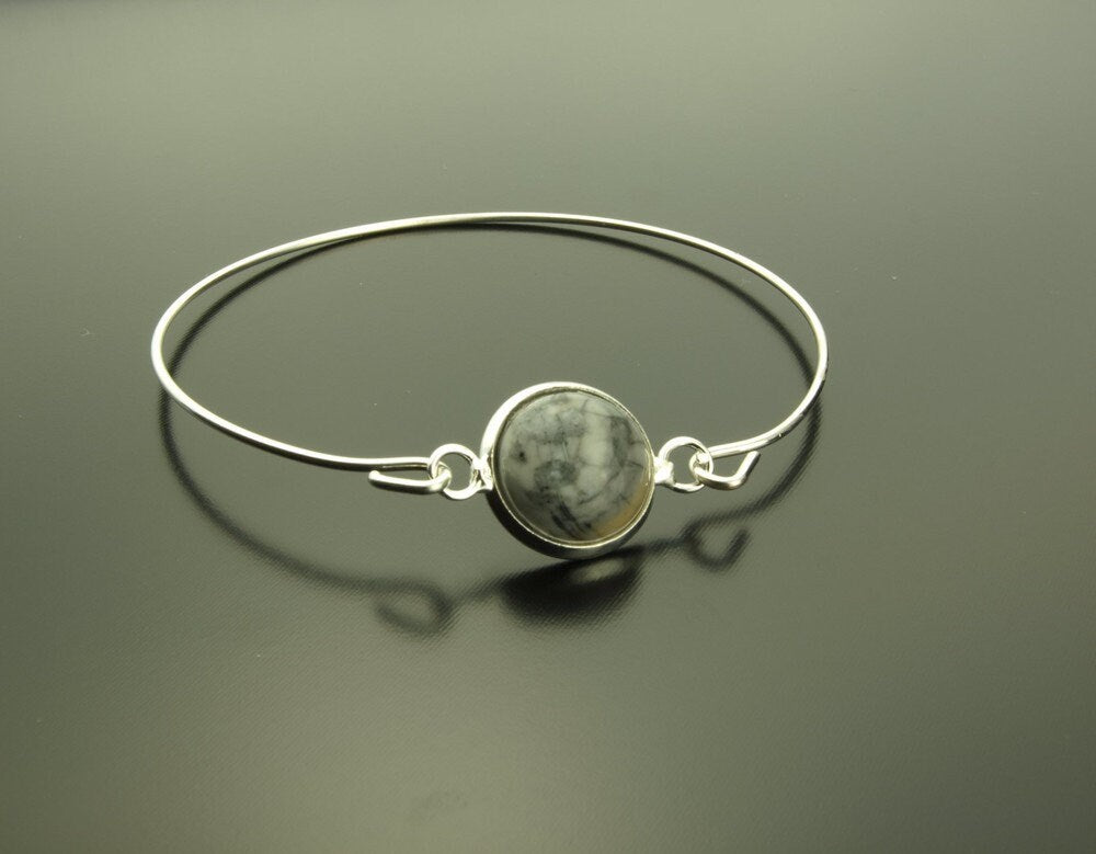 Armreif Cabochon grauer Jaspis Jasper silbern