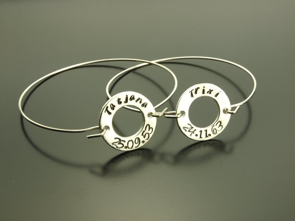 Set Armreifen Name Datum gestempelt silber Armband