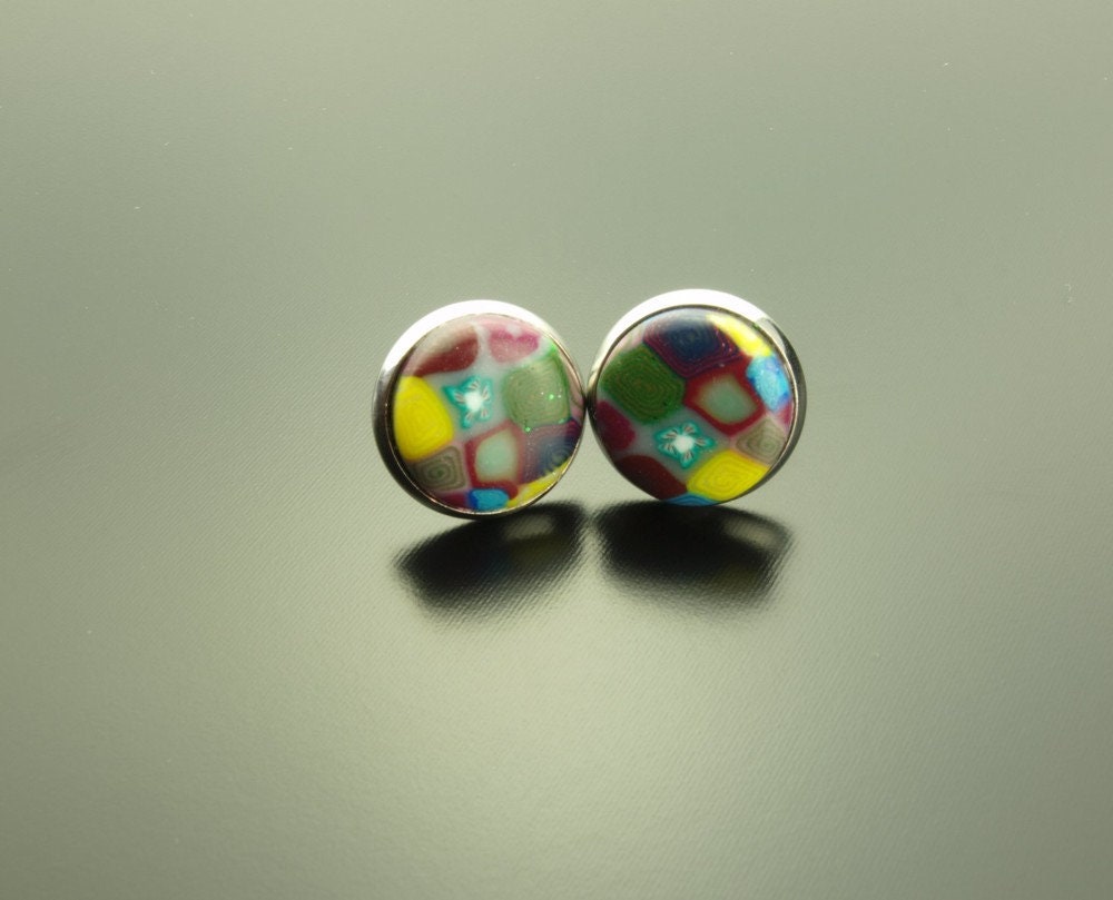 Ohrstecker Fimo Clay Cabochon bunt Ohrstecker