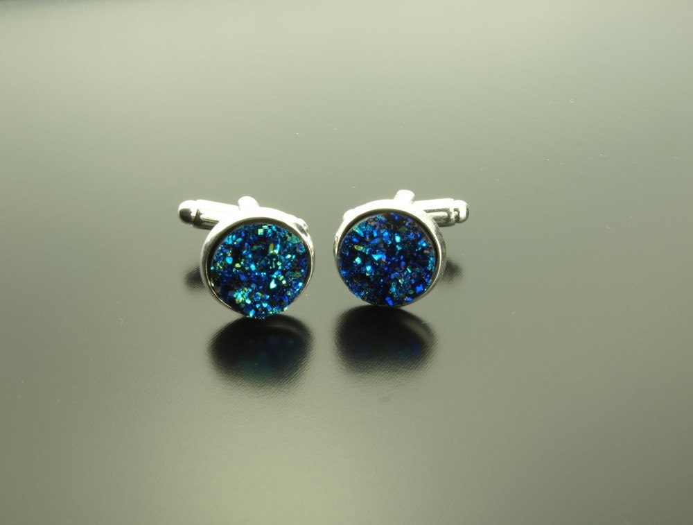 Manschettenknöpfe Cabochon Druzy Resin blau