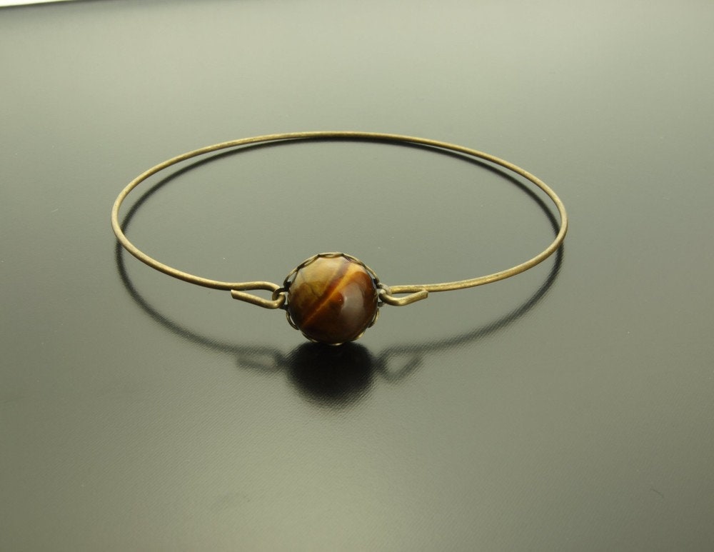 Armreif Tigerauge Edelstein Spiraldraht bronze