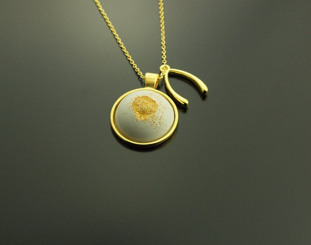 Beton Kette golden Anhänger Cabochon Wünschelrute