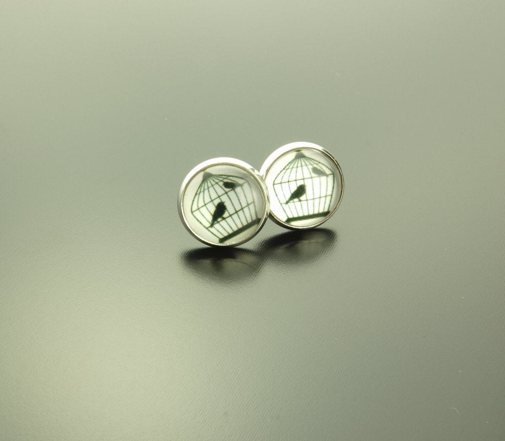 Ohrring Silhouette Vogel Ohrstecker schwarz weiß