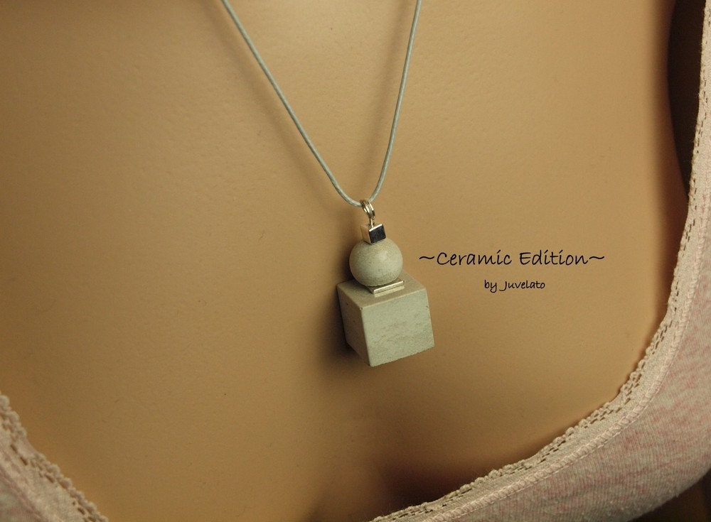 Kette Anhänger Beton Perle Würfel vintage silber