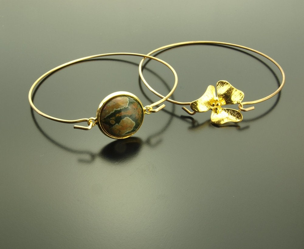 Set Armreifen Edelstein Jasper Blüte golden Jaspis
