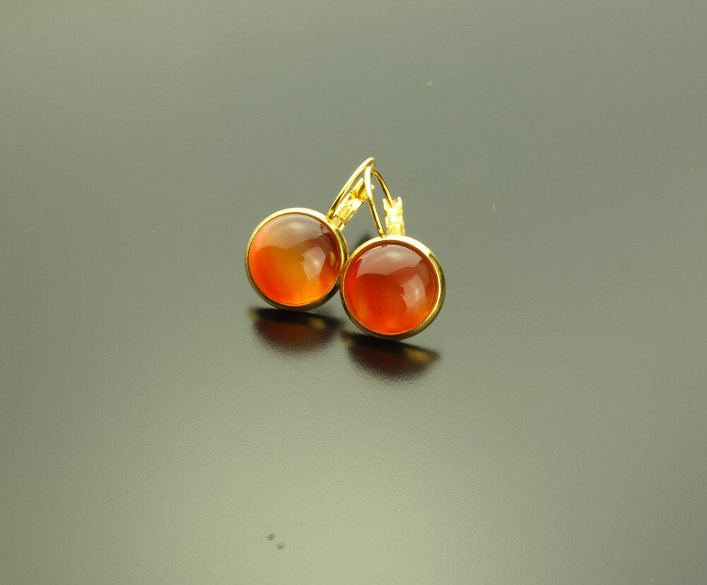 Ohrringe Achat Edelstein Cabochon rot golden