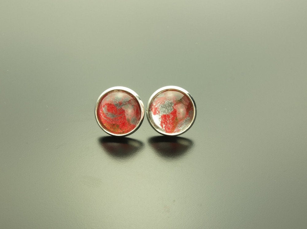 Ohrringe retro Muster Ohrstecker rot gold silber