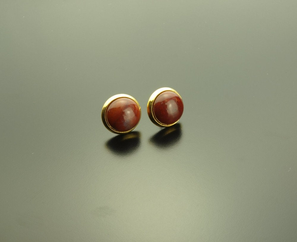 Ohrstecker roter Achat Edelstein golden Ohrringe