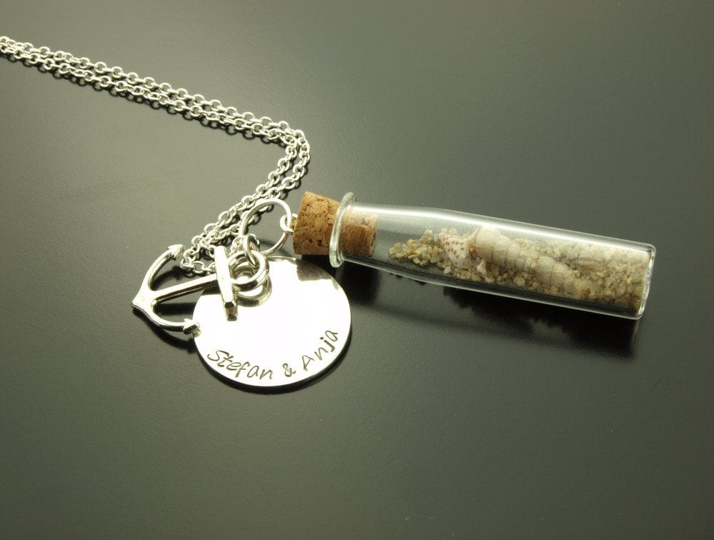 Kette Anhänger Wunschtext Buchstaben Sand Anker