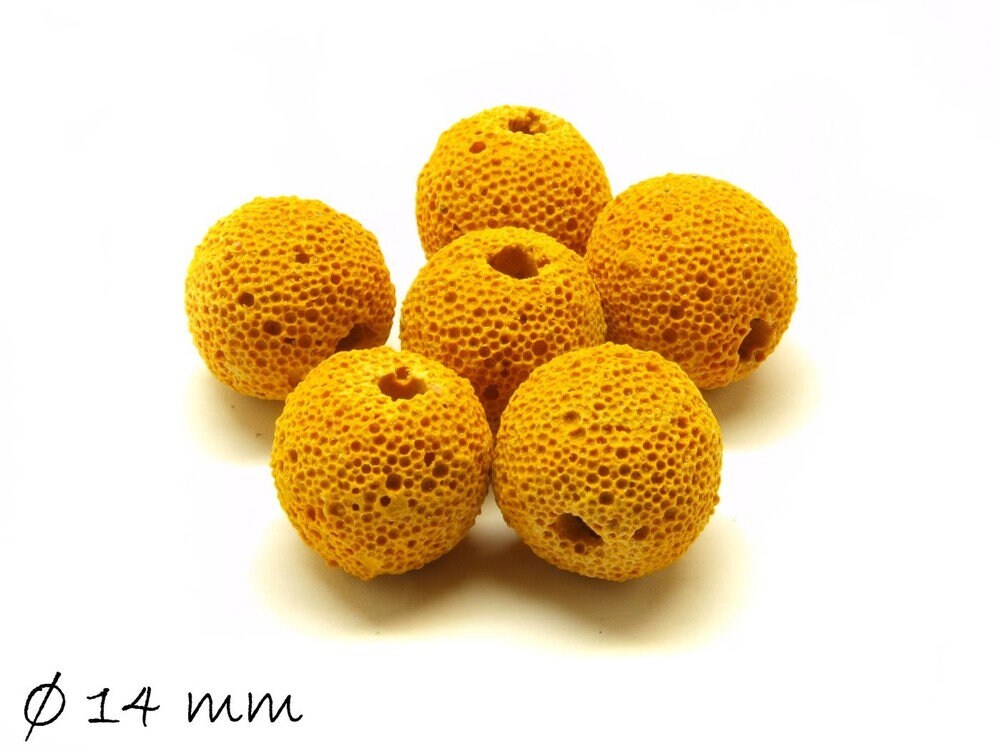 10 Stück natürliche Lavaperlen gelb 13 - 14 mm