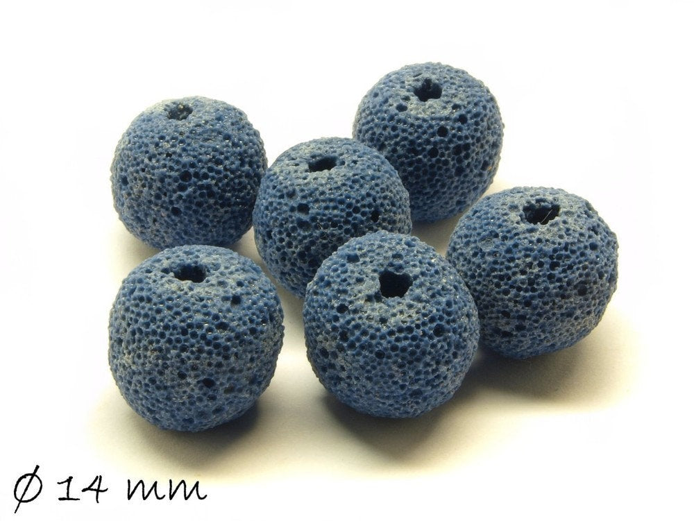 10 Stück natürliche Lavaperlen blau 13 - 14 mm