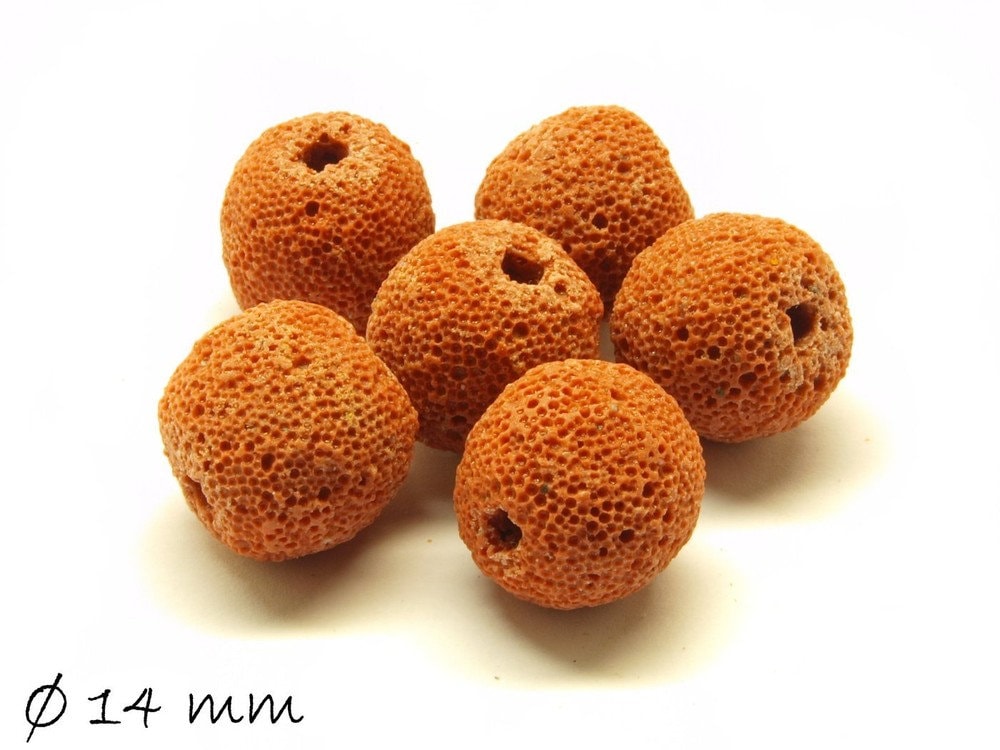 10 Stück natürliche Lavaperlen orange 13 - 14 mm