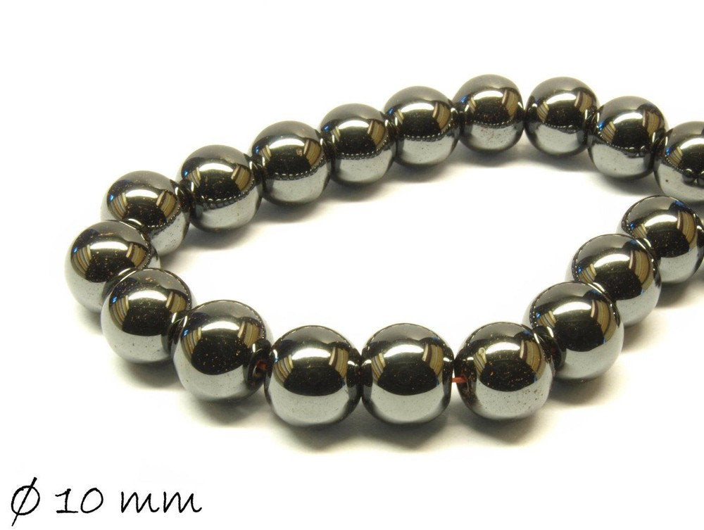 10 Stück Hämatitperlen, schwarz, Ø 10 mm