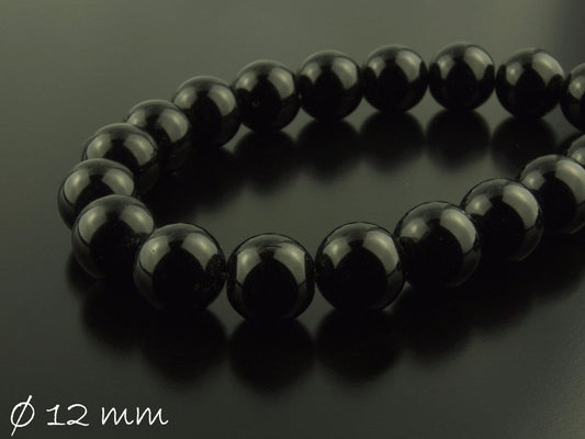 10 Stück Edelstein Perlen, rund,  schwarzer Achat Ø 12 mm