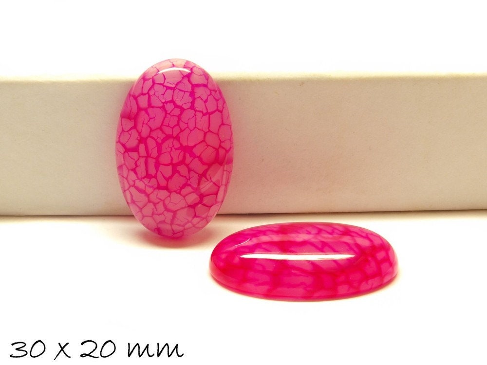1 Stück Edelstein Cabochon, Drachenader, Achat, 30 x 20 mm, pink
