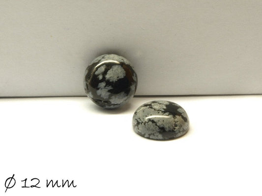 2 Stück Cabochons, Schneeflocken Obsidian, 12 mm