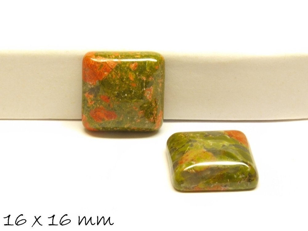 2 Stück Cabochons, Unakite, 16 x 16 mm