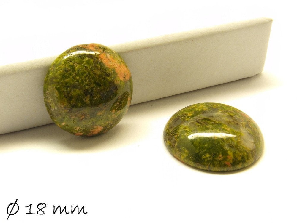 2 Stück Edelstein Cabochons, Unakite Stein, 18 mm