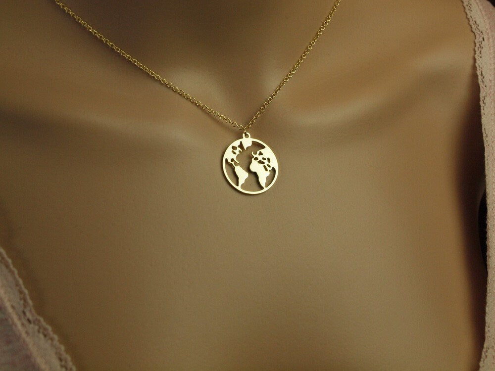 Kette Globus Weltkarte Anhänger golden Welt Erde