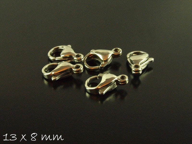 10 Stück Karabiner Verschlüsse, Edelstahl, 13 x 8 mm silbern