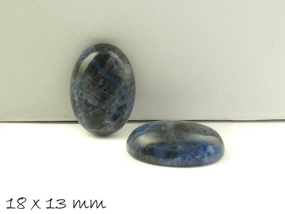 2 Stück Cabochons, Midnight Blue Nahcolith, 18 x 13 mm, dunkelblau