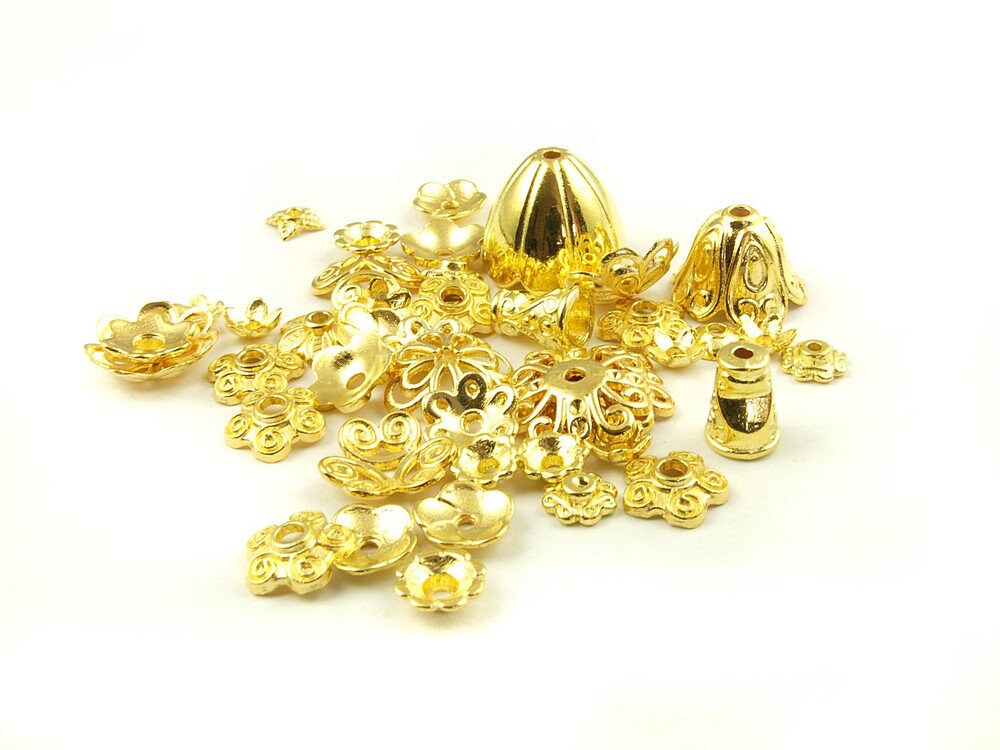 0,36EUR/g - 50 g Perlenkappen Mix, gold ( ca. 100 Stück)