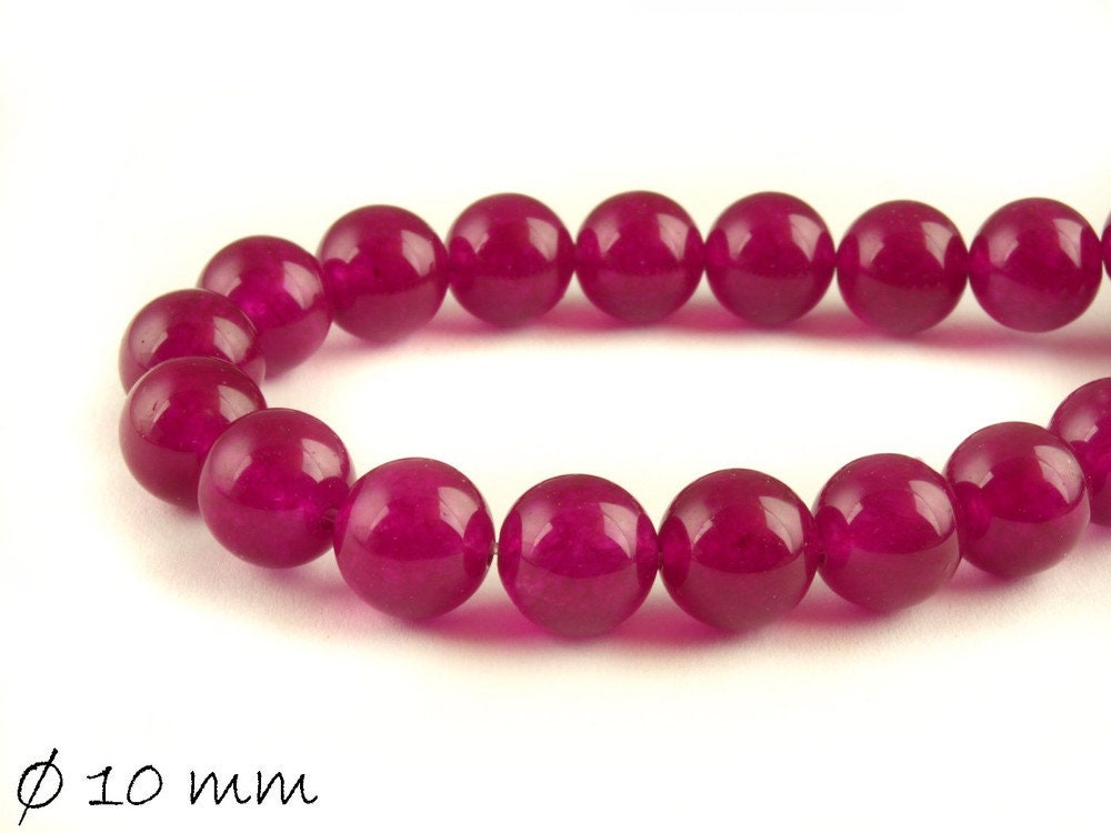 10 Stück Edelstein Jadeperlen, violett pink , Ø 10 mm