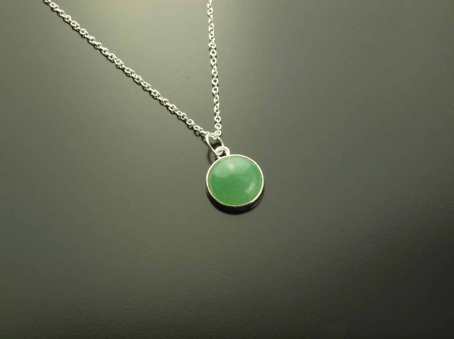 Kette grüner Aventurin Edelstein Cabochon Anhänger silbern