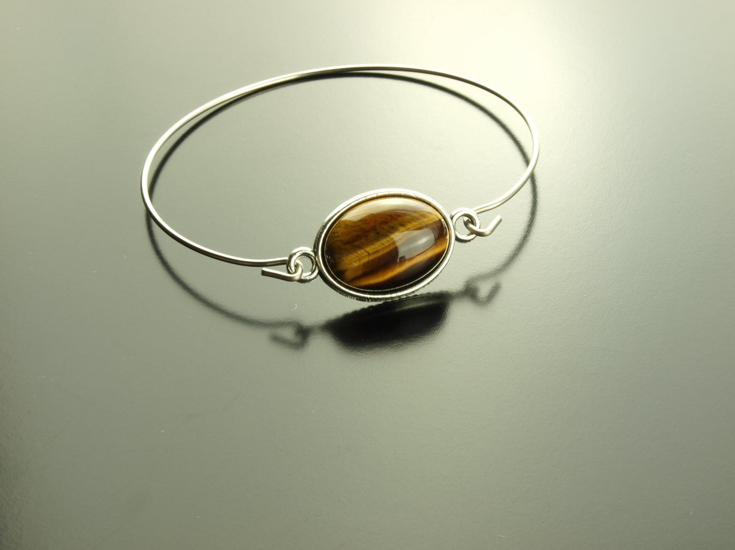 Armreif Tigerauge braun Edelstein Cabochon silber Armband