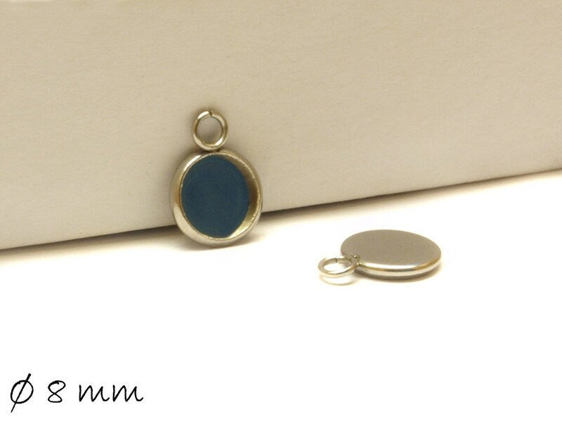 2 Stück Anhänger mit Fassung für Cabochons, Edelstahl, Silber, 8 mm