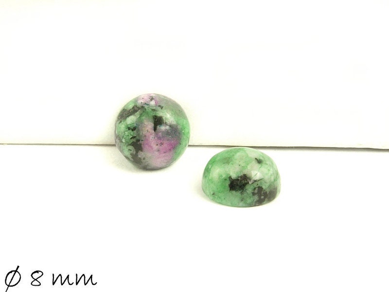 2 Stück Cabochons, Rubin-Zoisit, Ø 8 mm rund
