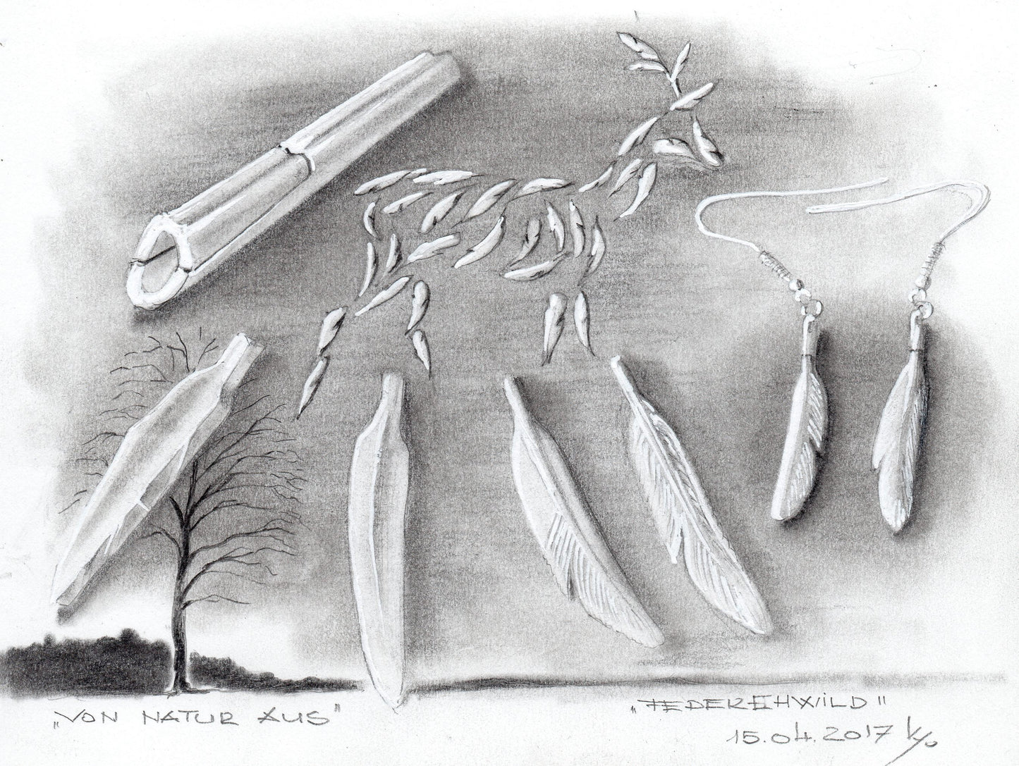 Kette Rehfeder weiß Anhänger Knochen Feder Edelstahl silbern