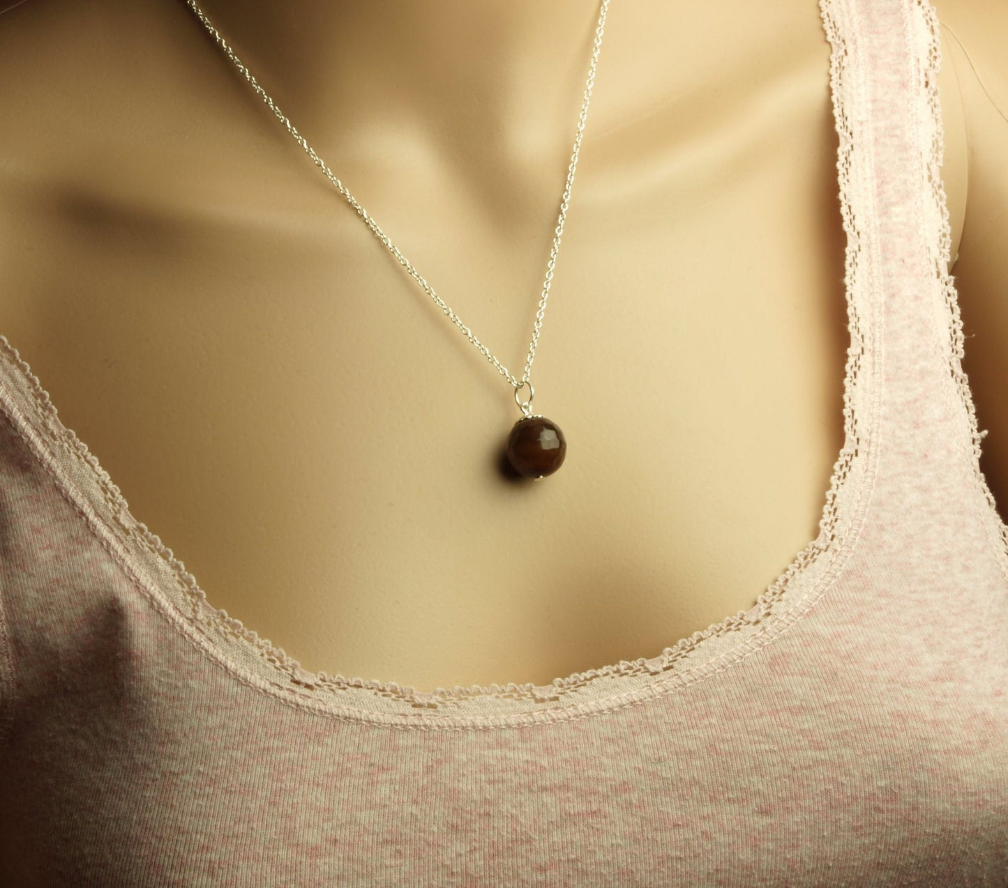 Kette Achat Edelstein Perle silber braun