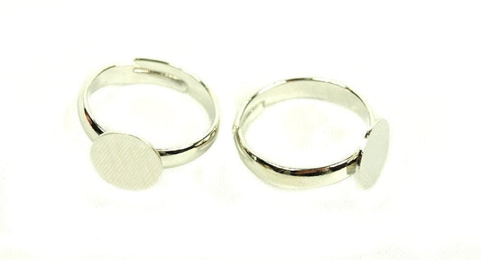 2 Stück Ring Rohling, verstellbar, platin, 14 mm