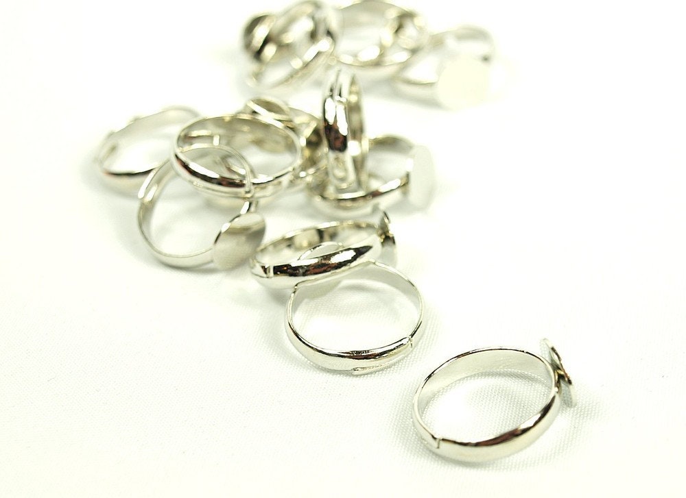 2 Stück Ring Rohling, verstellbar, platin, 14 mm