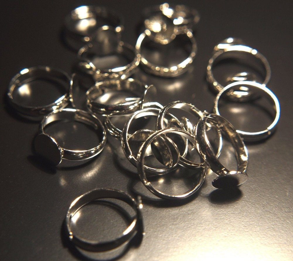 2 Stück Ring Rohling, verstellbar, platin, 14 mm