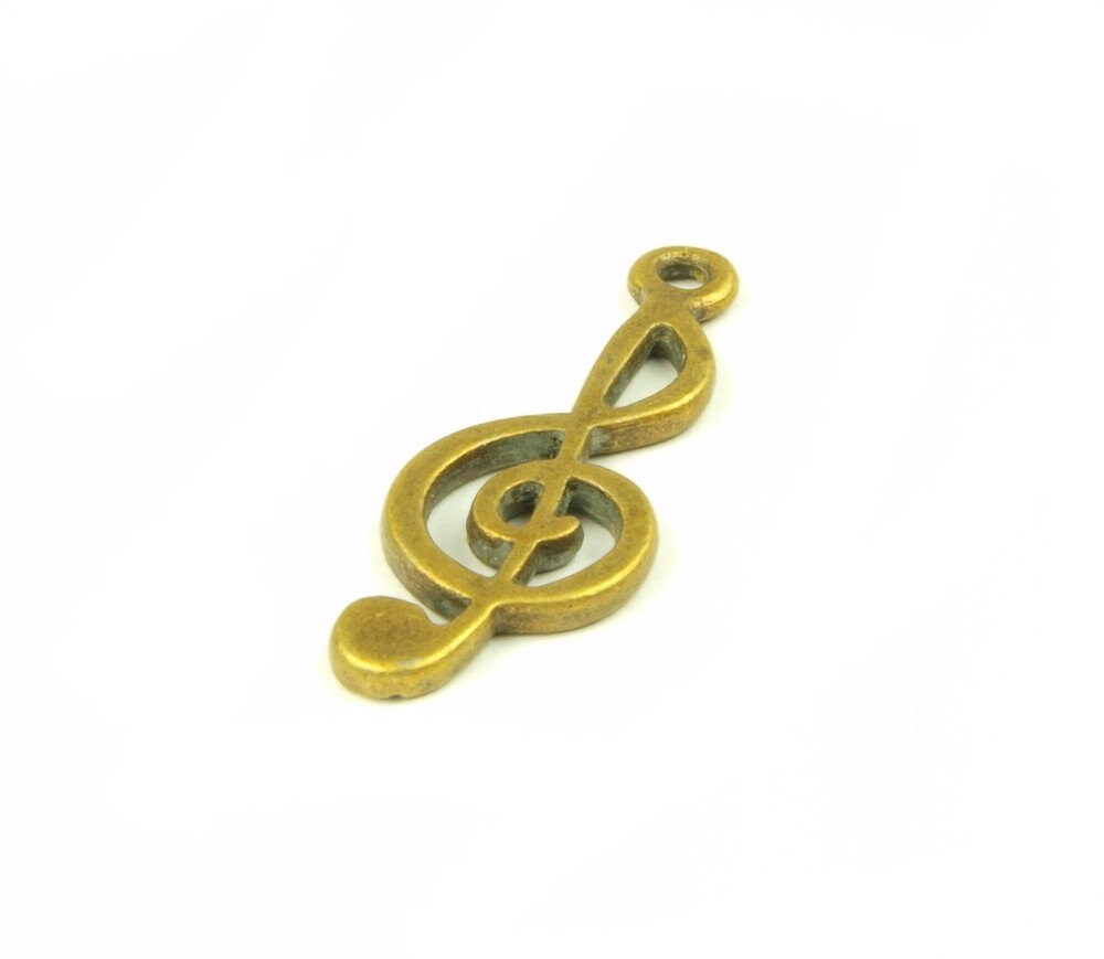 6 Stück Anhänger Notenschlüssel, bronze, 25 x 10 mm