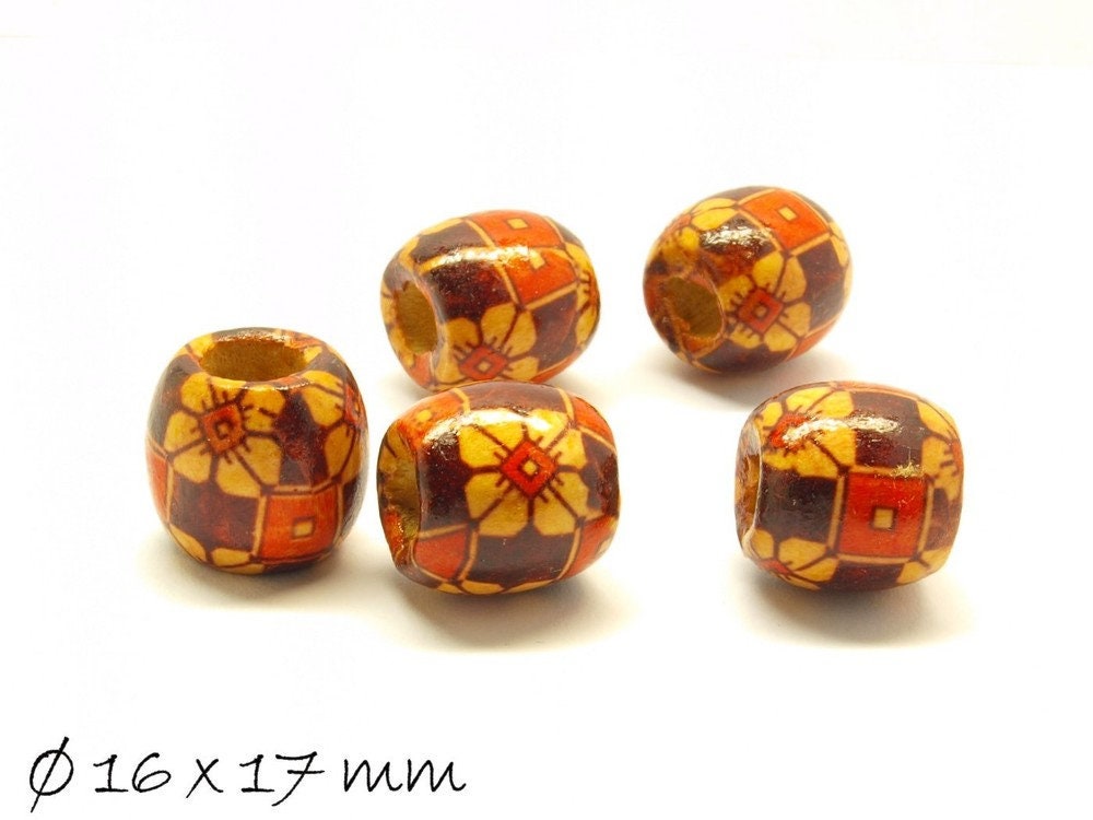 5 Stück gemusterte Ethno-Holzperlen, 16 x 17 mm, Variante 4