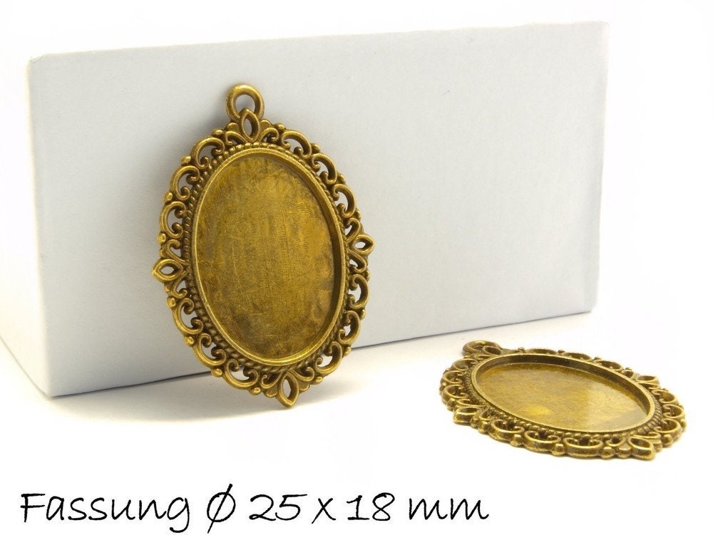2 Stück Anhänger mit Cabochonfassung bronze, oval, 25 x 18 mm