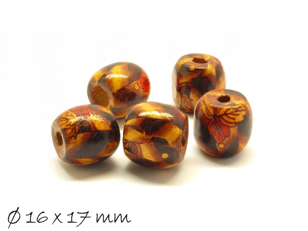 5 Stück gemusterte Ethno-Holzperlen, 16 x 17 mm, Variante 8